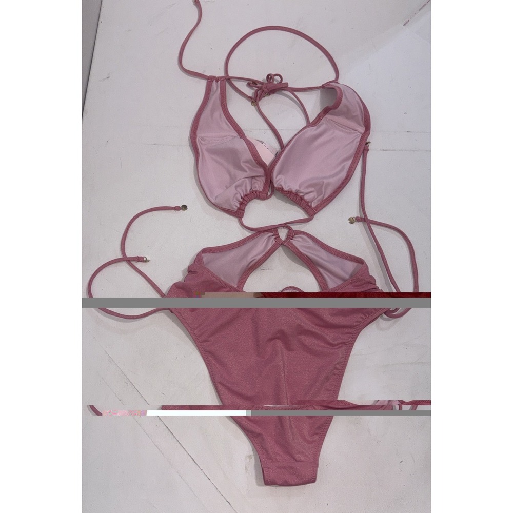 Victoria's Secret Swim Halter One-Piece Swimsuit Shine Sexy Pink Size Small - Picture 2 of 9